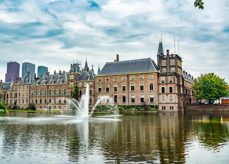 A wide view of the historic brick buildings
