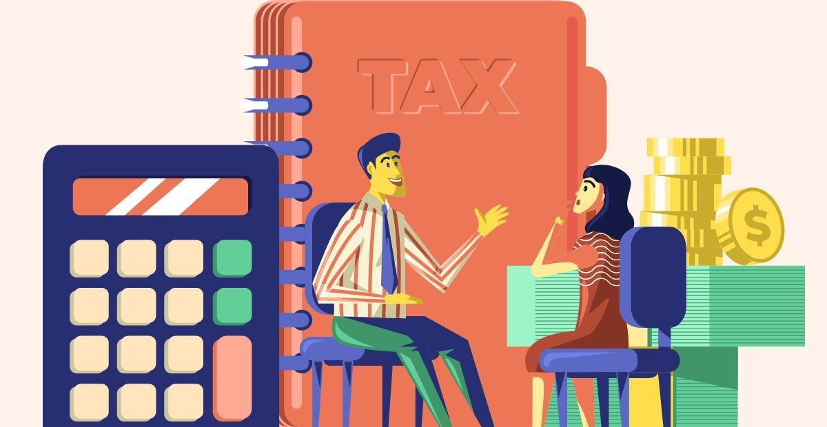 A Cartoon image of two people talking about Tax