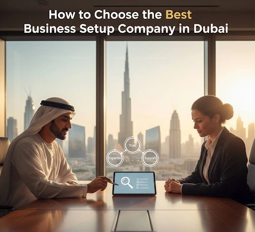Business meeting with professionals reviewing business setup in dubai options