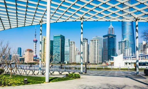 Modern city skyline with high-rise office buildings and urban infrastructure representing a global financial hub and international business destination