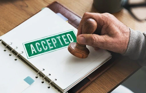 A stamp symbolizing the successful completion of a legal application or business permit process in shams free zone