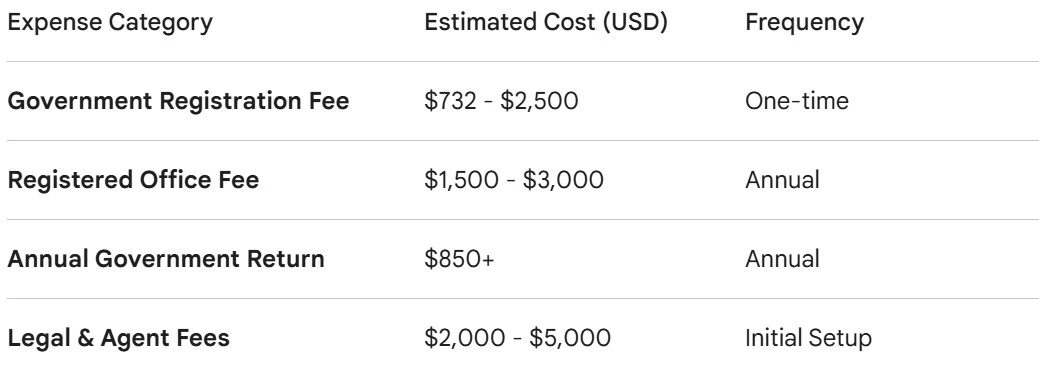 cayman islands company registration cost