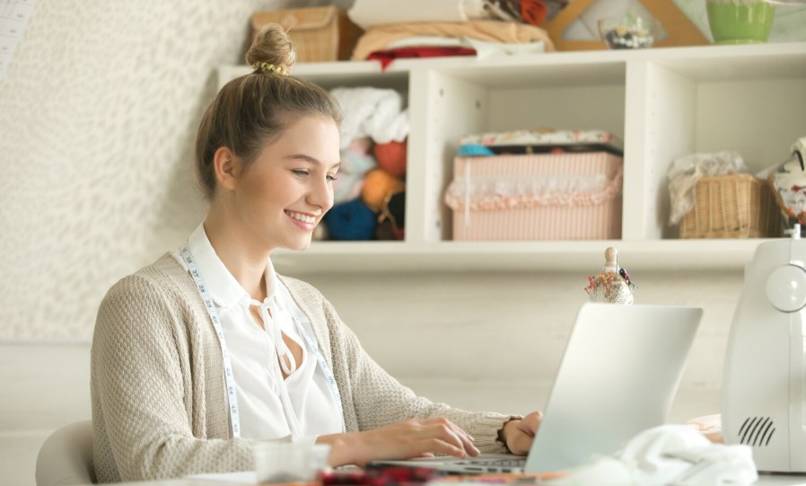 A woman working from home