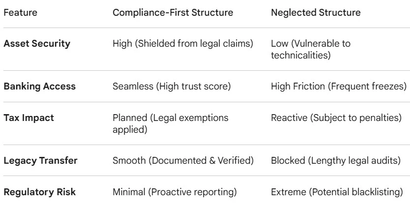 a table showing wealth preservation through compliance