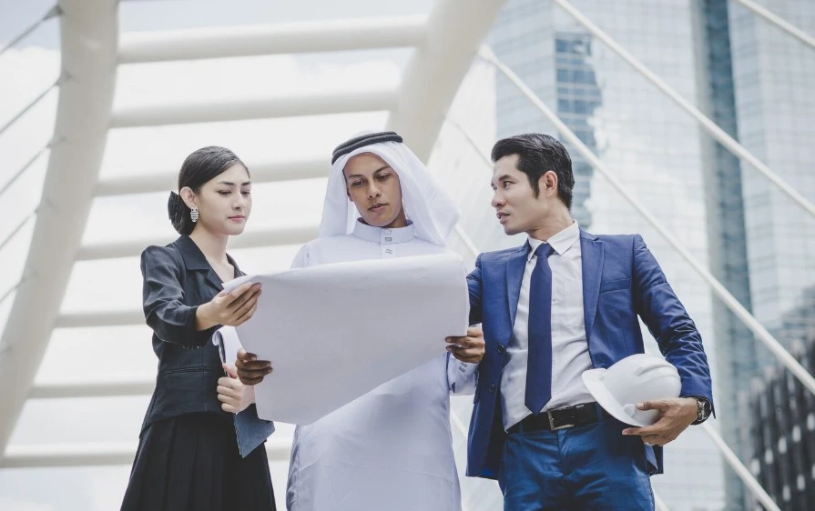Business coworkers discussing business setup