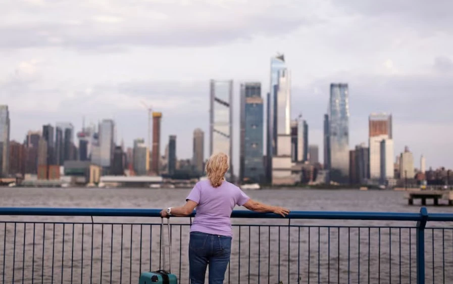 Senior woman traveling around the world