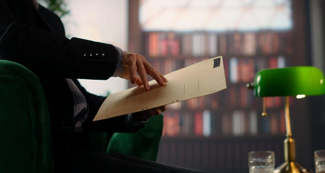 agent reviewing confidential documents