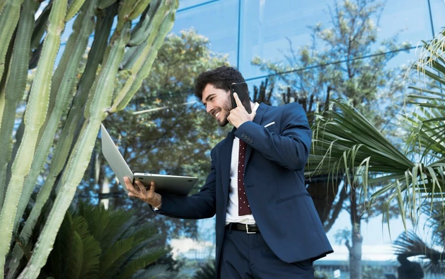 Low angle founder talking on the phone